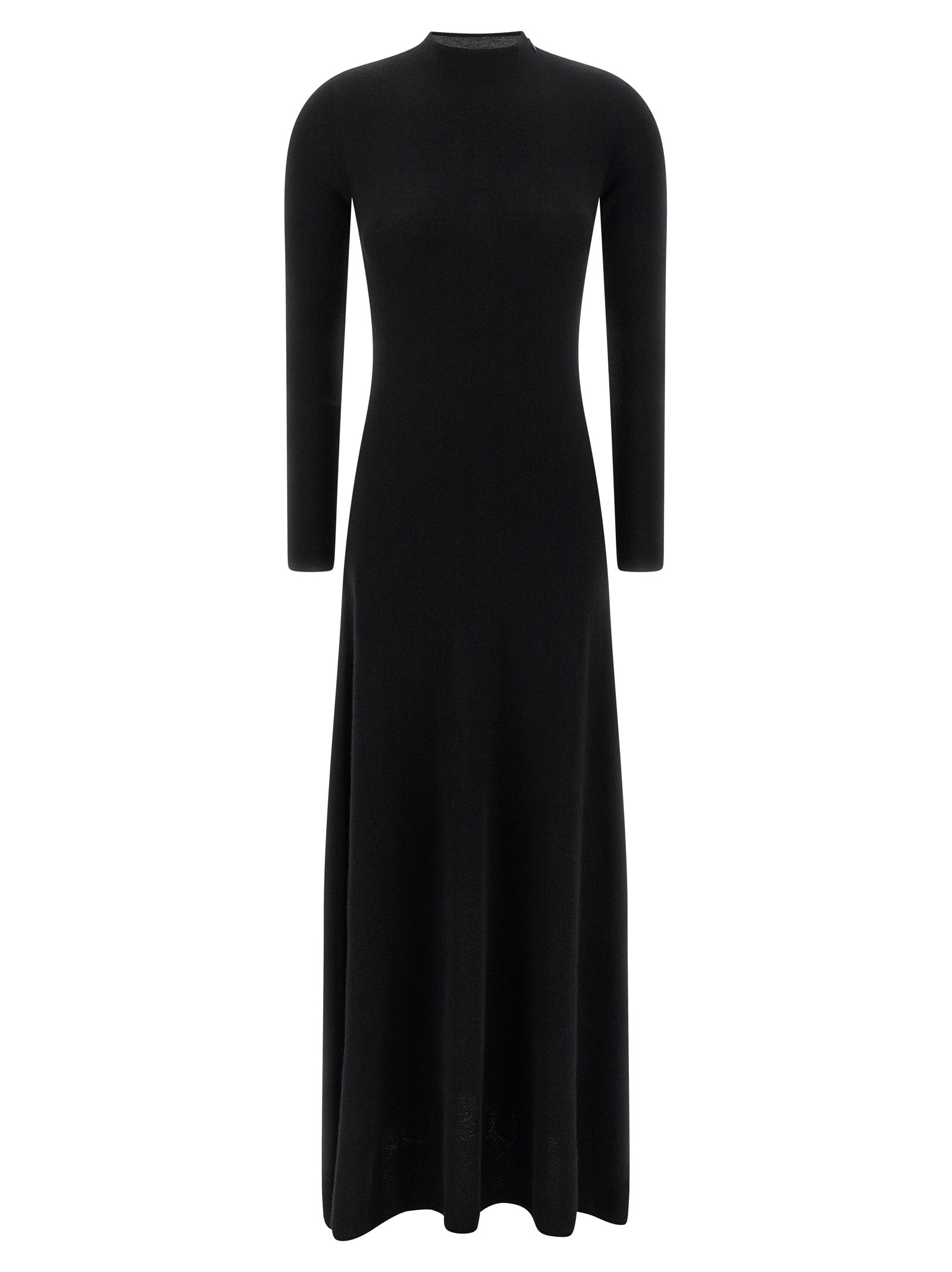 Dress by Tom Ford for women in silk polyamide & cashmere black features an sultry silhouette defined by a crew neckline and long-sleeve, falling to an sultry midi long for a sultry look.