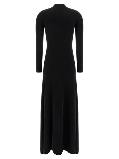 Dress by Tom Ford for women in silk polyamide & cashmere black features an eye catching silhouette with a sophisticated crew neckline, elegant , and a refined midi long for a eye catching aesthetic.