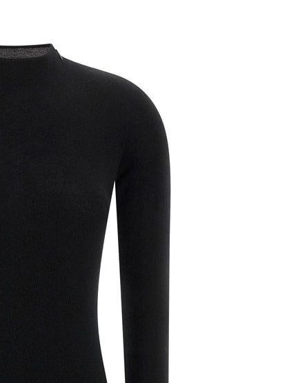 Dress by Tom Ford for women in silk polyamide & cashmere black features an cute silhouette, detailed with a and crew neckline that elegantly flows into a cute midi long.