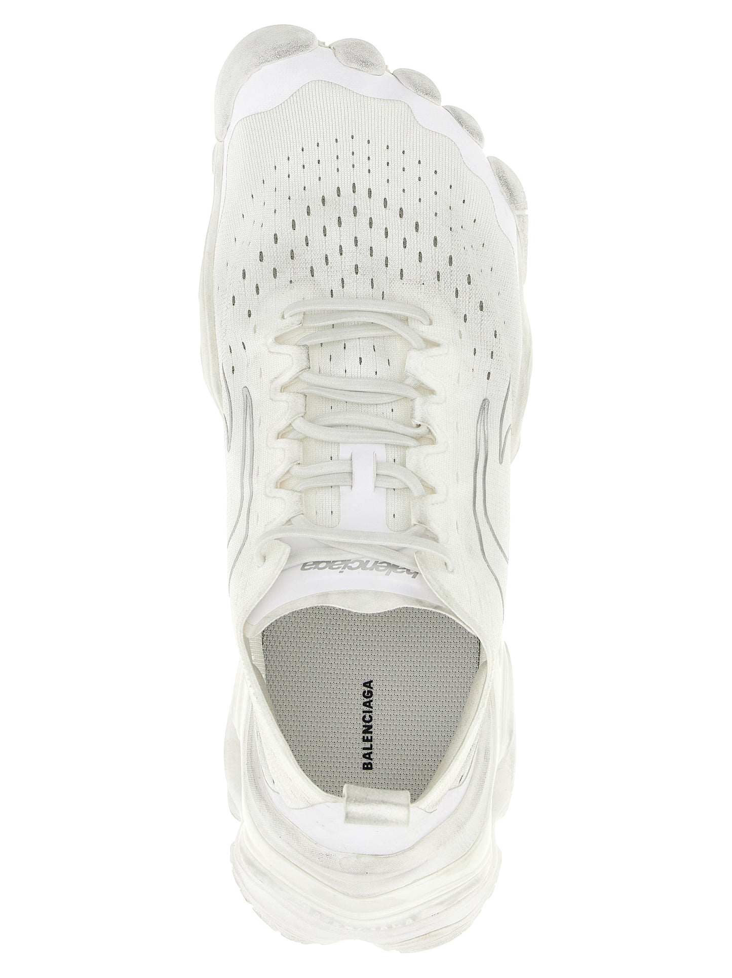 Athletic Sneakers by Balenciaga for men in tu polyester & polyurethane white showcases an impeccable silhouette, defined by an impeccable slip-on style design that perfectly captures the essence of the Men's Slip On TU Polyester & Polyurethane Athletic Sneakers.