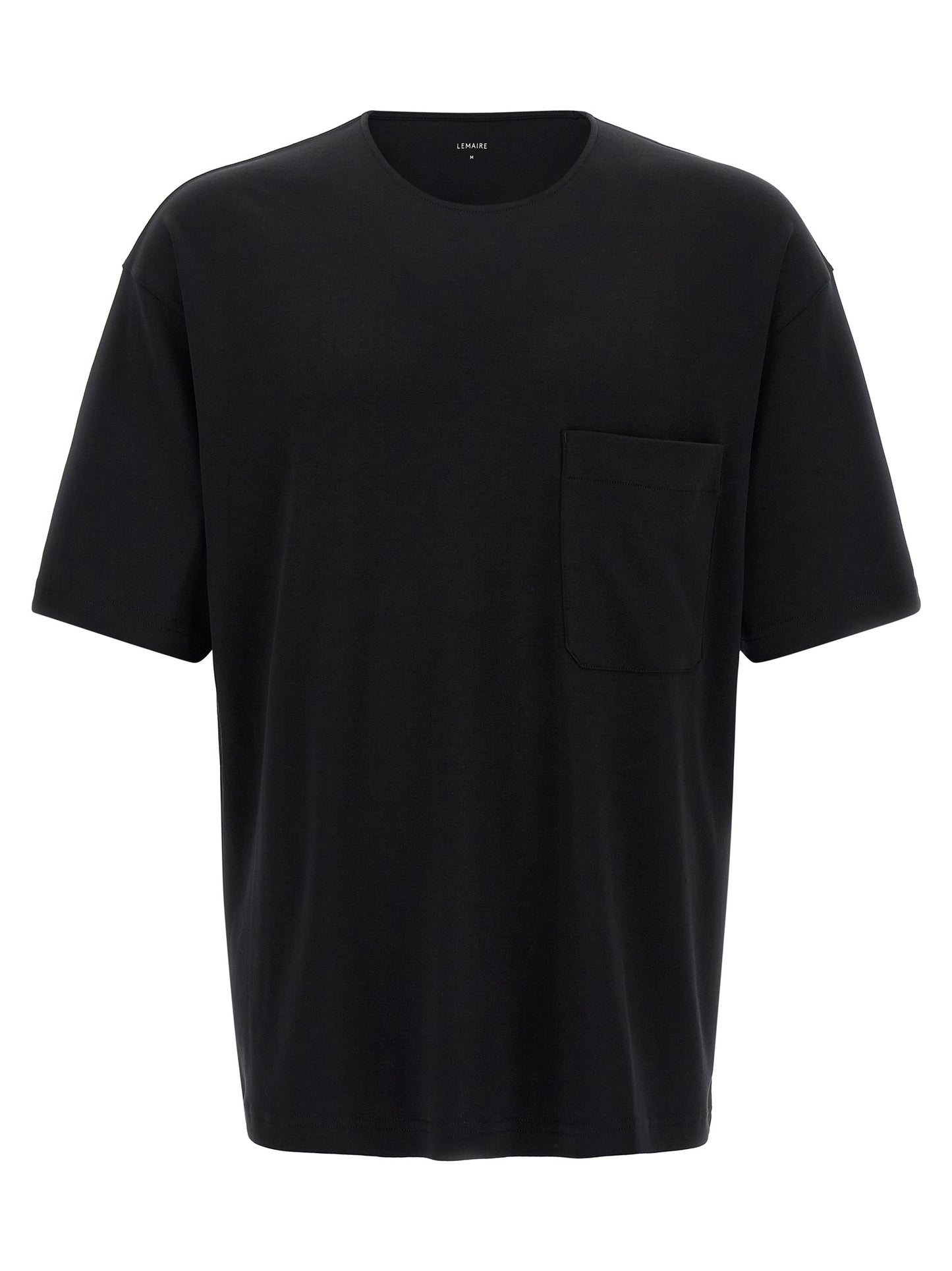 T-Shirt by Lemaire for men in cotton & silk black showcases a fashionable silhouette, elegantly detailed with a fashionable short-sleeve and round neckline for a sophisticated, high-fashion look.