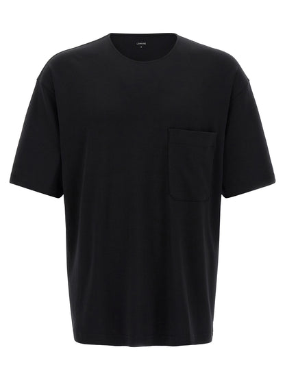 T-Shirt by Lemaire for men in cotton & silk black showcases a fashionable silhouette, elegantly detailed with a fashionable short-sleeve and round neckline for a sophisticated, high-fashion look.