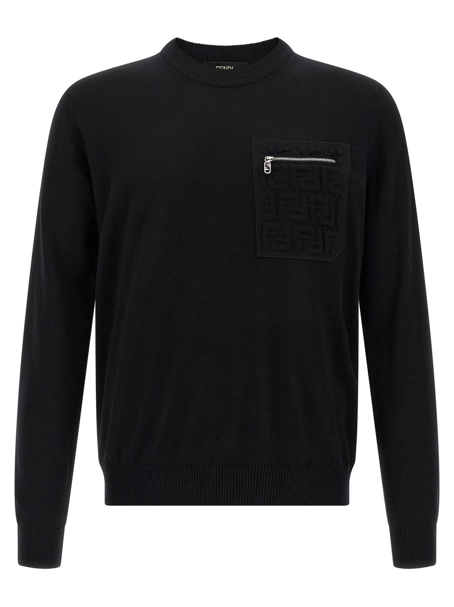 Cardigan by Fendi for men in polyamide & virgin wool black presents a textural silhouette, artfully finished with a textural crew neckline and for a sophisticated, textural look.