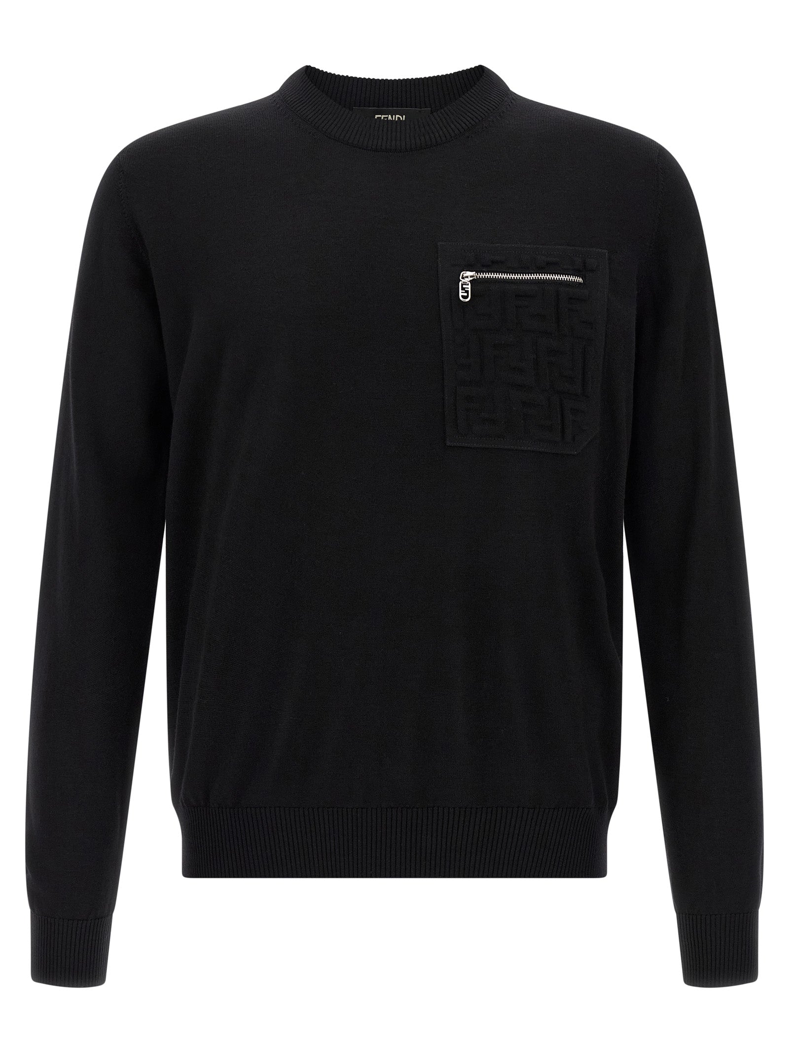 Cardigan by Fendi for men in polyamide & virgin wool black presents a textural silhouette, artfully finished with a textural crew neckline and for a sophisticated, textural look.