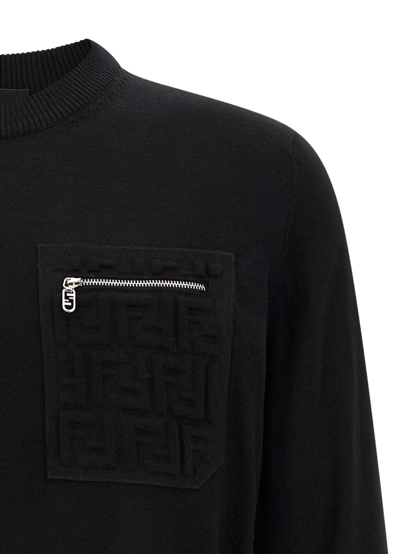 Cardigan by Fendi for men in black showcases a luxurious silhouette, meticulously detailed with a sophisticated crew neckline and for a refined finish.