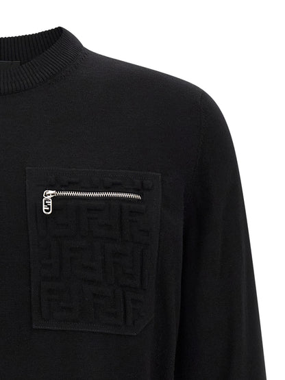 Cardigan by Fendi for men in black showcases a luxurious silhouette, meticulously detailed with a sophisticated crew neckline and for a refined finish.