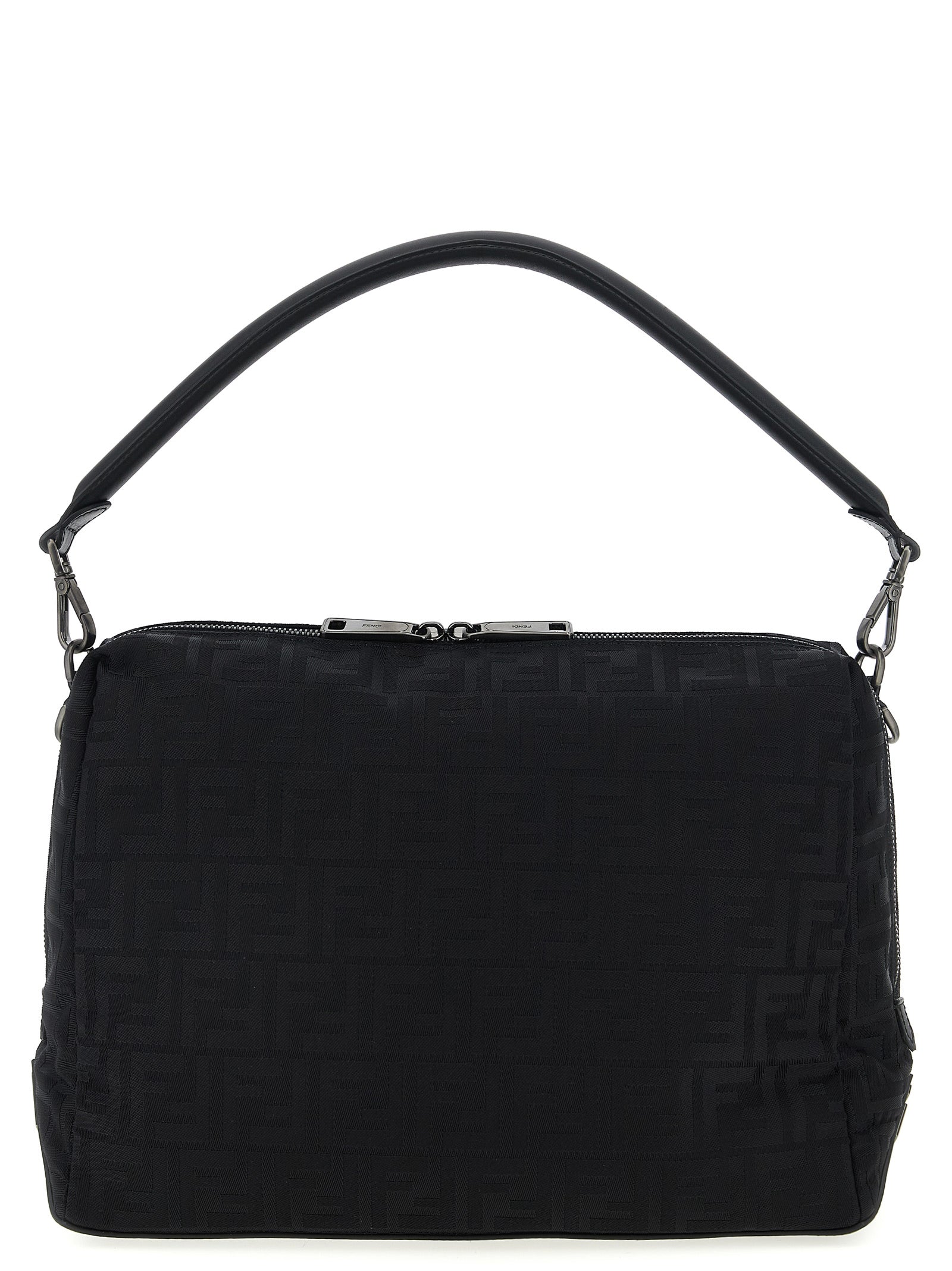 Large Shoulder Bag by Fendi for men in calf leather & poly nylon black features an effortlessly chic silhouette with a secure zipper, ample , and versatile shoulder-strap, adjustable-strap, detachable-strap & handle for effortlessly chic everyday luxury.