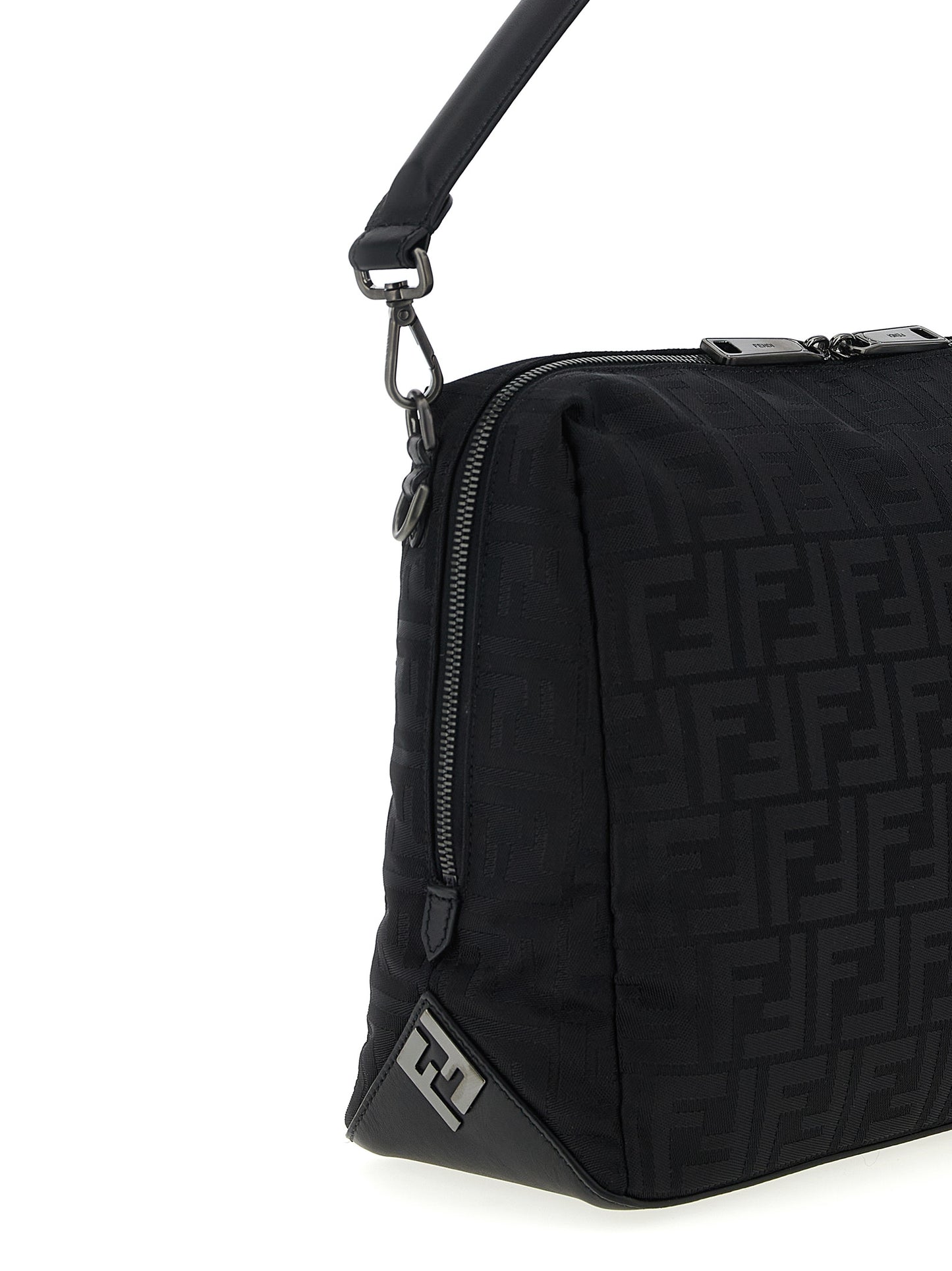Large Shoulder Bag by Fendi for men in calf leather & poly nylon black showcases a enviable silhouette, artfully detailed with a secure zipper, organized , and versatile shoulder-strap, adjustable-strap, detachable-strap & handle for a enviable look.