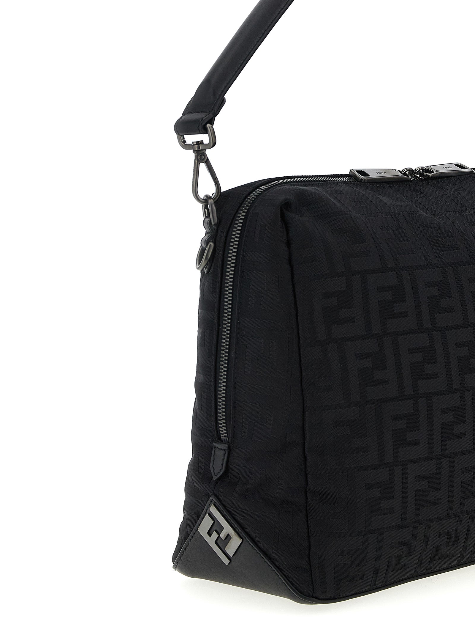 Large Shoulder Bag by Fendi for men in calf leather & poly nylon black showcases a enviable silhouette, artfully detailed with a secure zipper, organized , and versatile shoulder-strap, adjustable-strap, detachable-strap & handle for a enviable look.