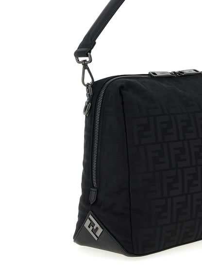 Large Shoulder Bag by Fendi for men in calf leather & poly nylon black showcases a enviable silhouette, artfully detailed with a secure zipper, organized , and versatile shoulder-strap, adjustable-strap, detachable-strap & handle for a enviable look.