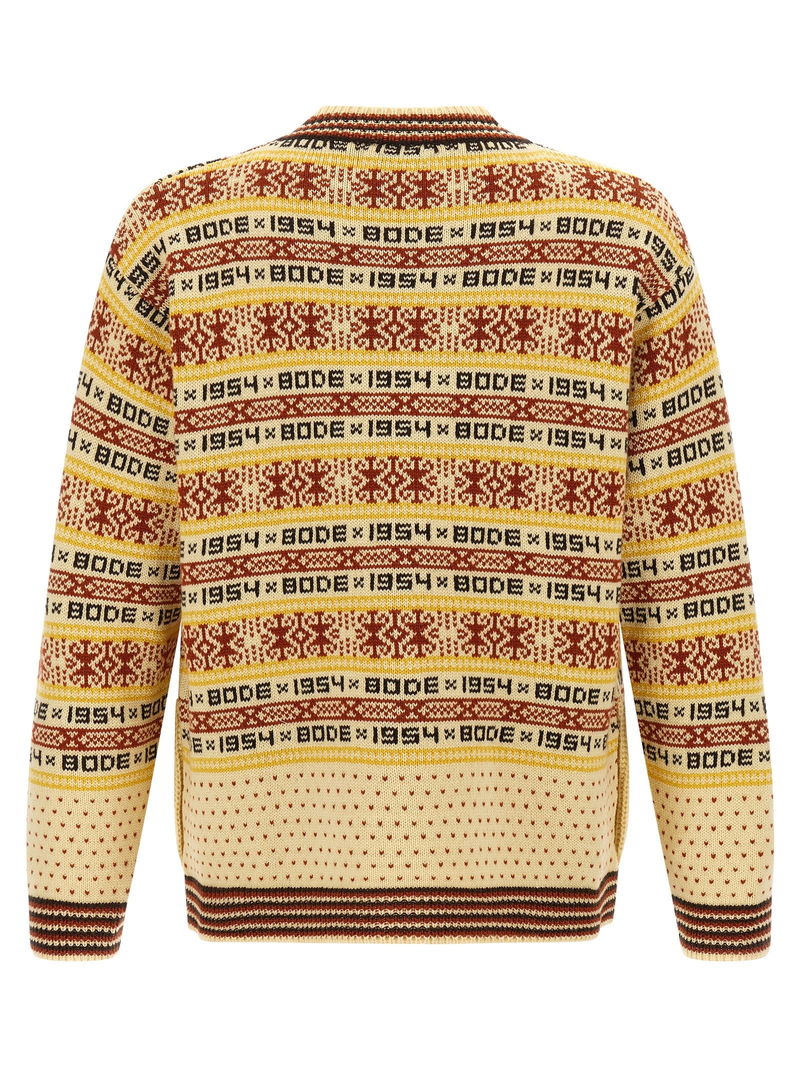 Cardigan by BODE for men in wool multicolor, patterned & jacquard presents a textural silhouette, artfully finished with a textural crew neckline and for a sophisticated, textural look.