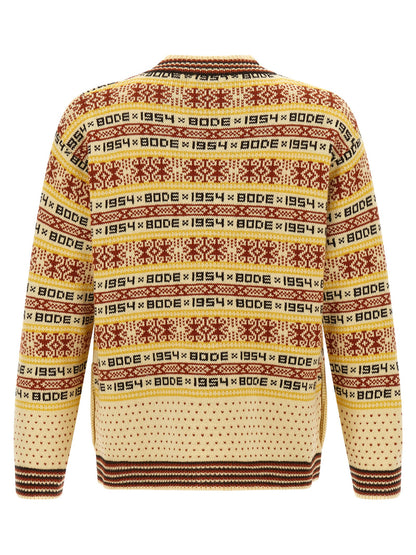 Cardigan by BODE for men in wool multicolor, patterned & jacquard presents a textural silhouette, artfully finished with a textural crew neckline and for a sophisticated, textural look.