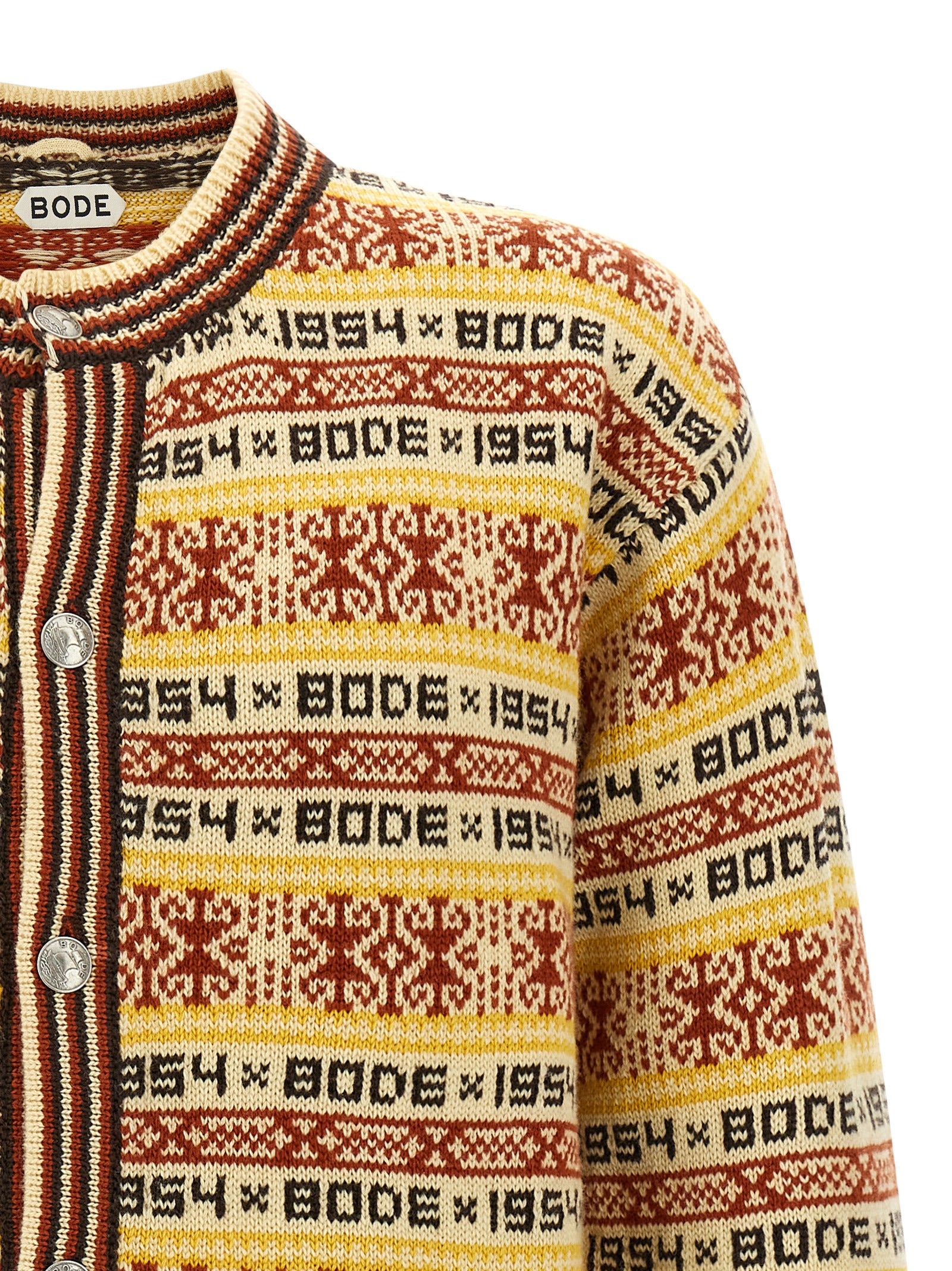 Cardigan by BODE for men in wool multicolor, patterned & jacquard features an impeccable silhouette, showcasing a sophisticated crew neckline and detail for a truly impeccable finish.