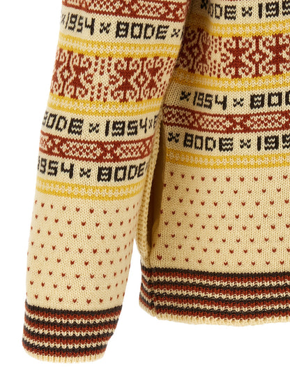 Cardigan by BODE for men in wool multicolor, patterned & jacquard features a nuanced silhouette with a refined and nuanced detailing for a sophisticated look.
