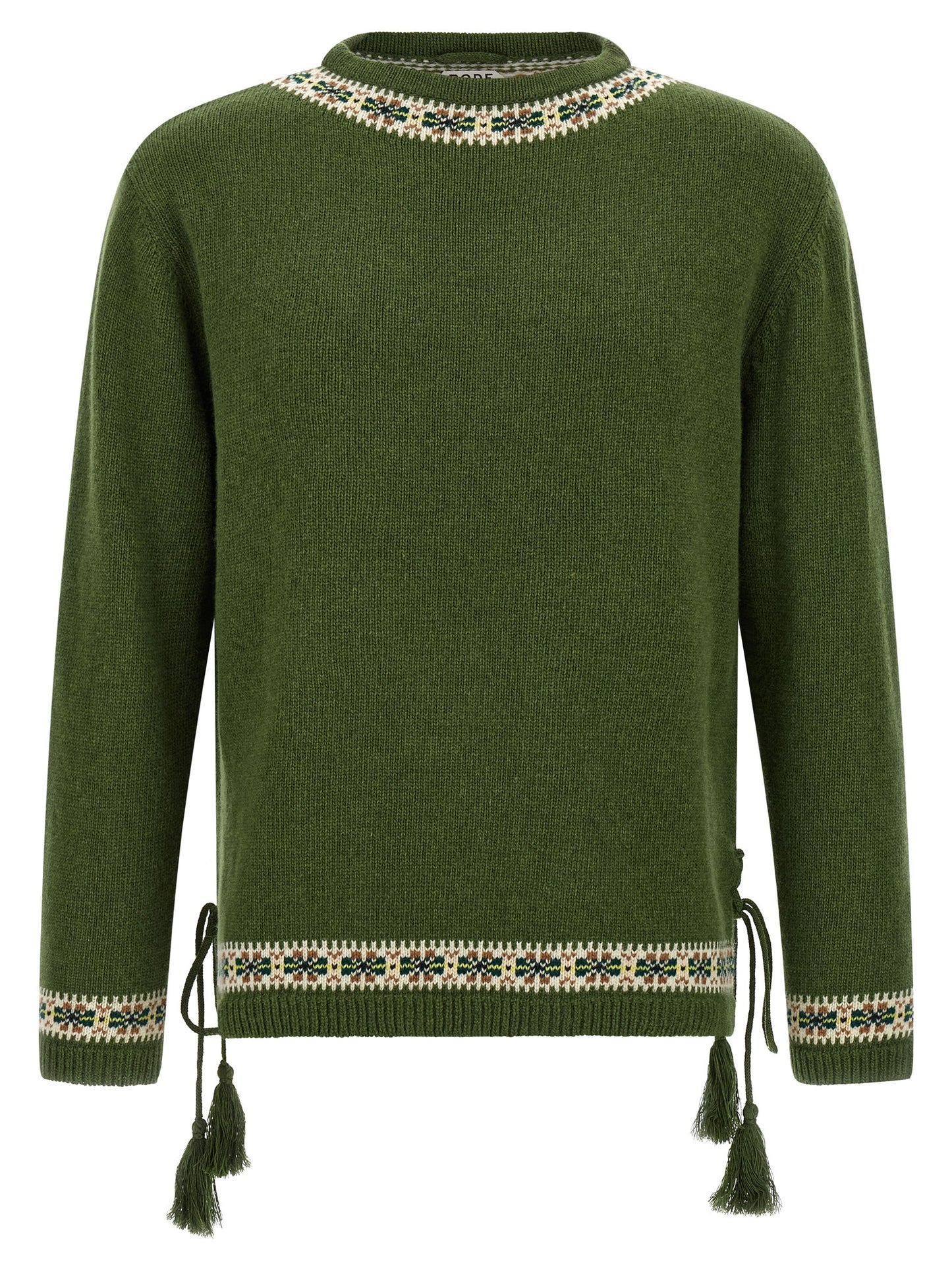 Cardigan by BODE for men in virgin wool bicolour, green, patterned & jacquard showcases a captivating silhouette, artfully detailed with a captivating long-sleeve and crew neckline for a truly sophisticated captivating look.