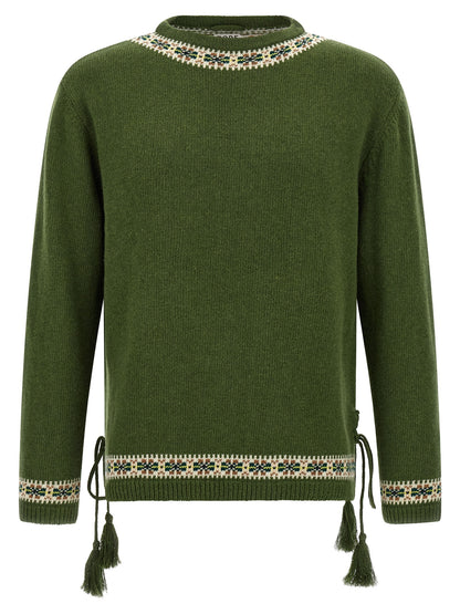 Cardigan by BODE for men in virgin wool bicolour, green, patterned & jacquard showcases a captivating silhouette, artfully detailed with a captivating long-sleeve and crew neckline for a truly sophisticated captivating look.