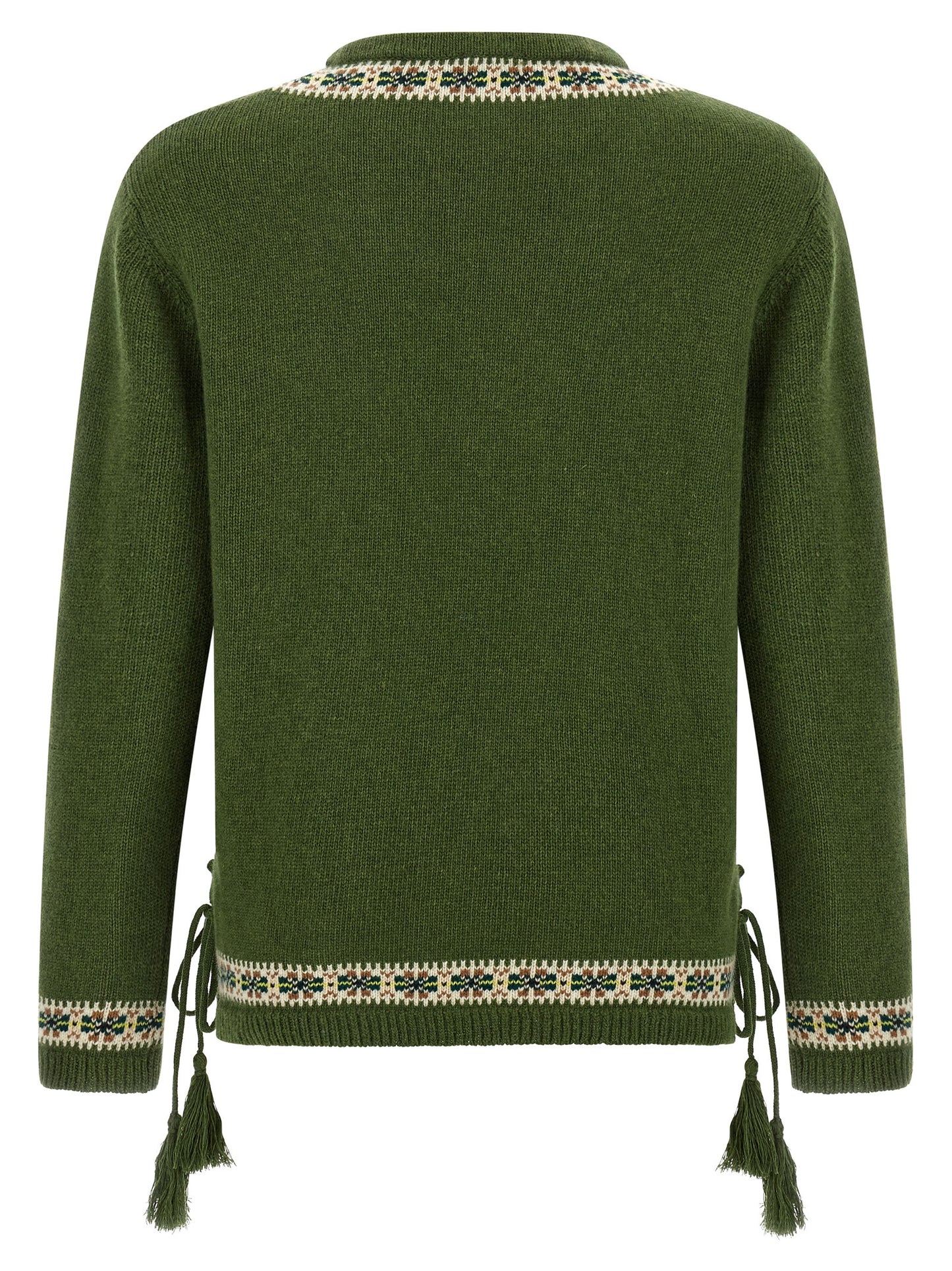 Cardigan by BODE for men in virgin wool bicolour, green, patterned & jacquard features an impeccable silhouette, showcasing a sophisticated crew neckline and detail for a truly impeccable finish.