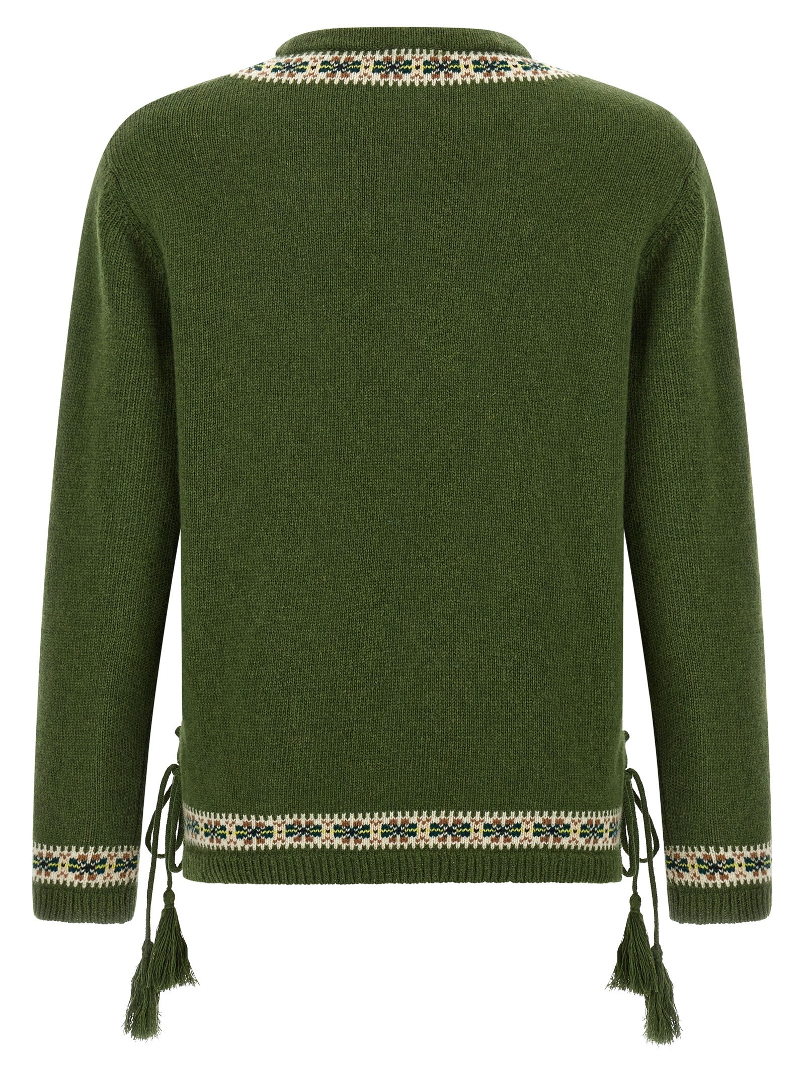 Cardigan by BODE for men in virgin wool bicolour, green, patterned & jacquard features an impeccable silhouette, showcasing a sophisticated crew neckline and detail for a truly impeccable finish.