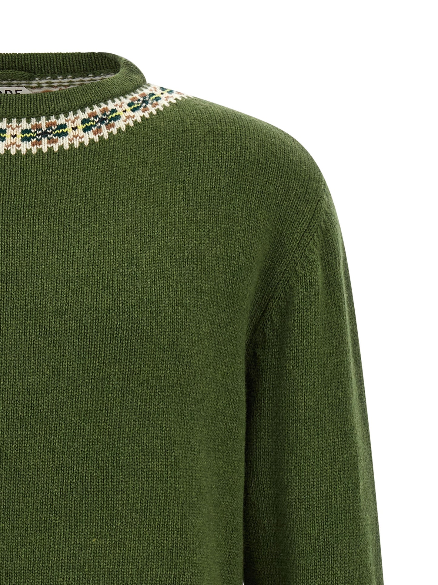 Cardigan by BODE for men in virgin wool bicolour, green, patterned & jacquard features an crisp silhouette, showcasing a sophisticated crew neckline and detail for a truly crisp finish.