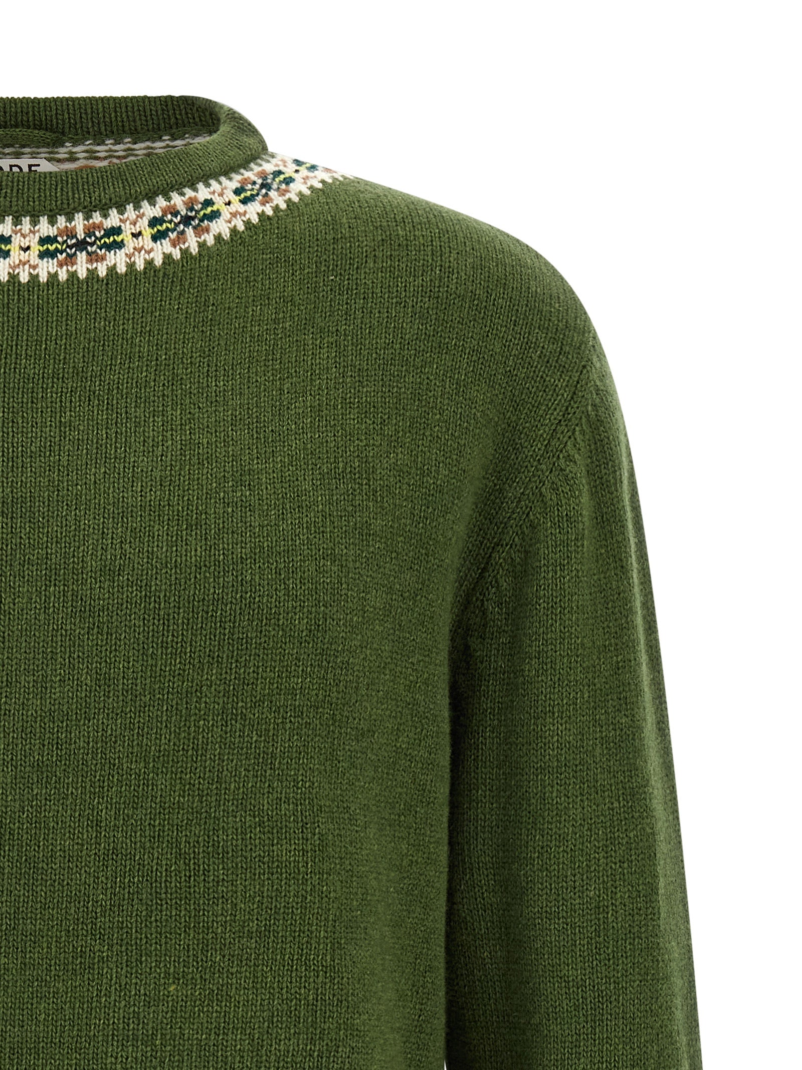 Cardigan by BODE for men in virgin wool bicolour, green, patterned & jacquard features an crisp silhouette, showcasing a sophisticated crew neckline and detail for a truly crisp finish.
