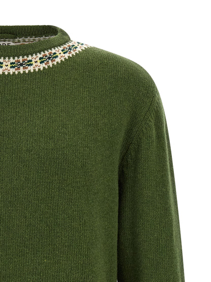 Cardigan by BODE for men in virgin wool bicolour, green, patterned & jacquard features an crisp silhouette, showcasing a sophisticated crew neckline and detail for a truly crisp finish.
