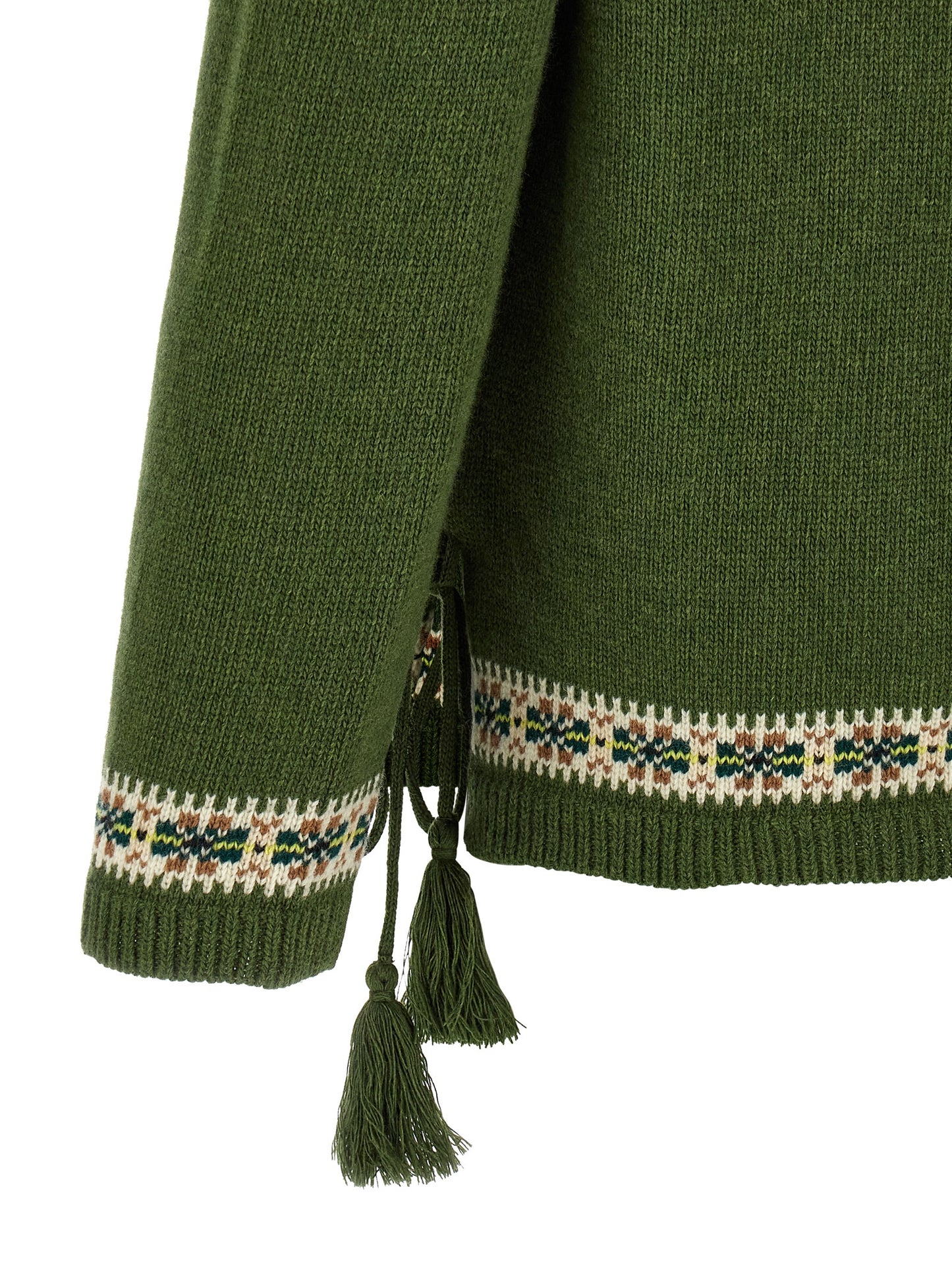 Cardigan by BODE for men in virgin wool bicolour, green, patterned & jacquard features a dramatic silhouette, showcasing a sophisticated and dramatic detail for a timeless, premium look.