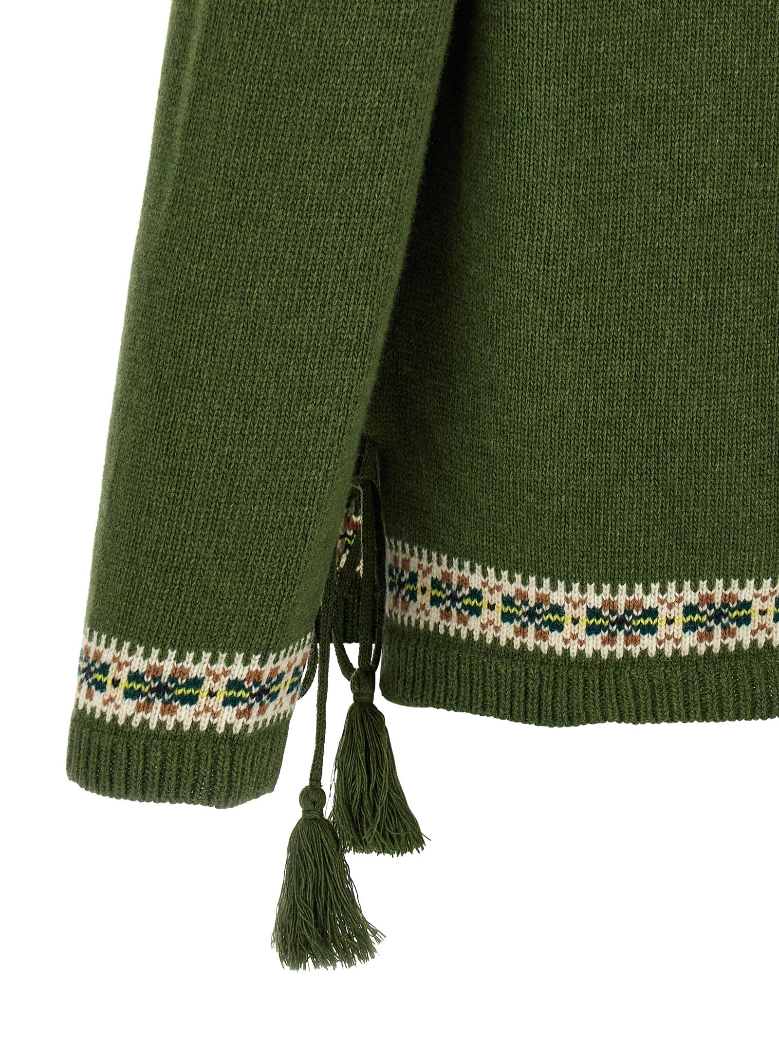 Cardigan by BODE for men in virgin wool bicolour, green, patterned & jacquard features a dramatic silhouette, showcasing a sophisticated and dramatic detail for a timeless, premium look.