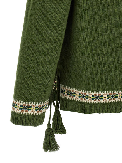 Cardigan by BODE for men in virgin wool bicolour, green, patterned & jacquard features a dramatic silhouette, showcasing a sophisticated and dramatic detail for a timeless, premium look.