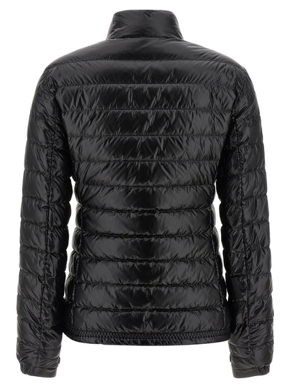 Puffer Jacket by Moncler Grenoble for women in nylon & goose-down black & signature features a city-ready silhouette, detailed with insulated and a city-ready high-neck neckline.