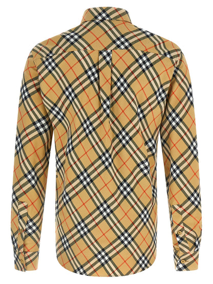 Shirt by Burberry for men in cotton beige, signature & print showcases a sleek silhouette, elegantly detailed with a sleek and for a sleek finish.