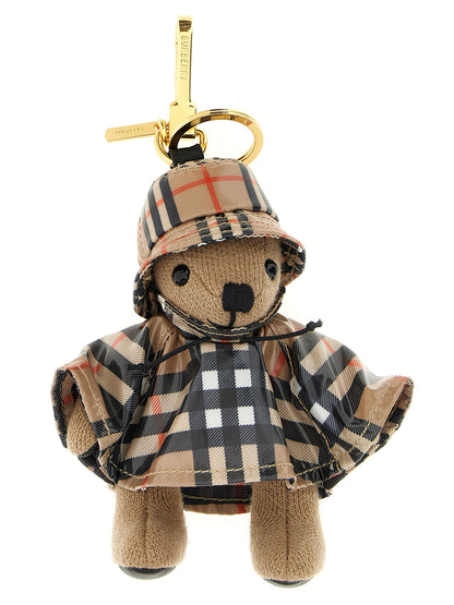 Burberry Plush Cashmere & Leather Keychain - Gold Multicolor Signature Print