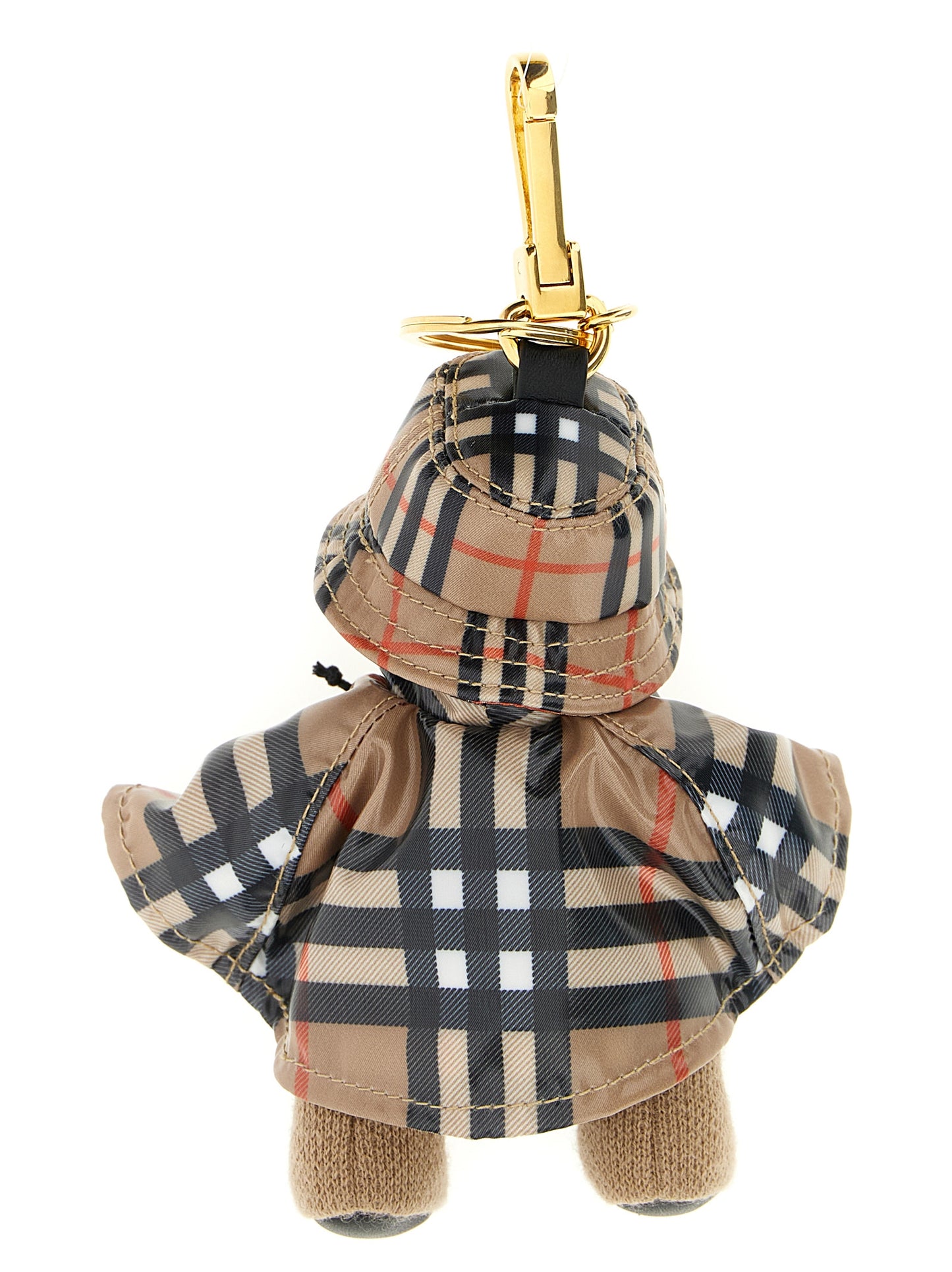Burberry Plush Cashmere & Leather Keychain - Gold Multicolor Signature Print
