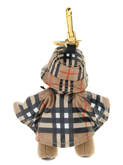 Burberry Plush Cashmere & Leather Keychain - Gold Multicolor Signature Print