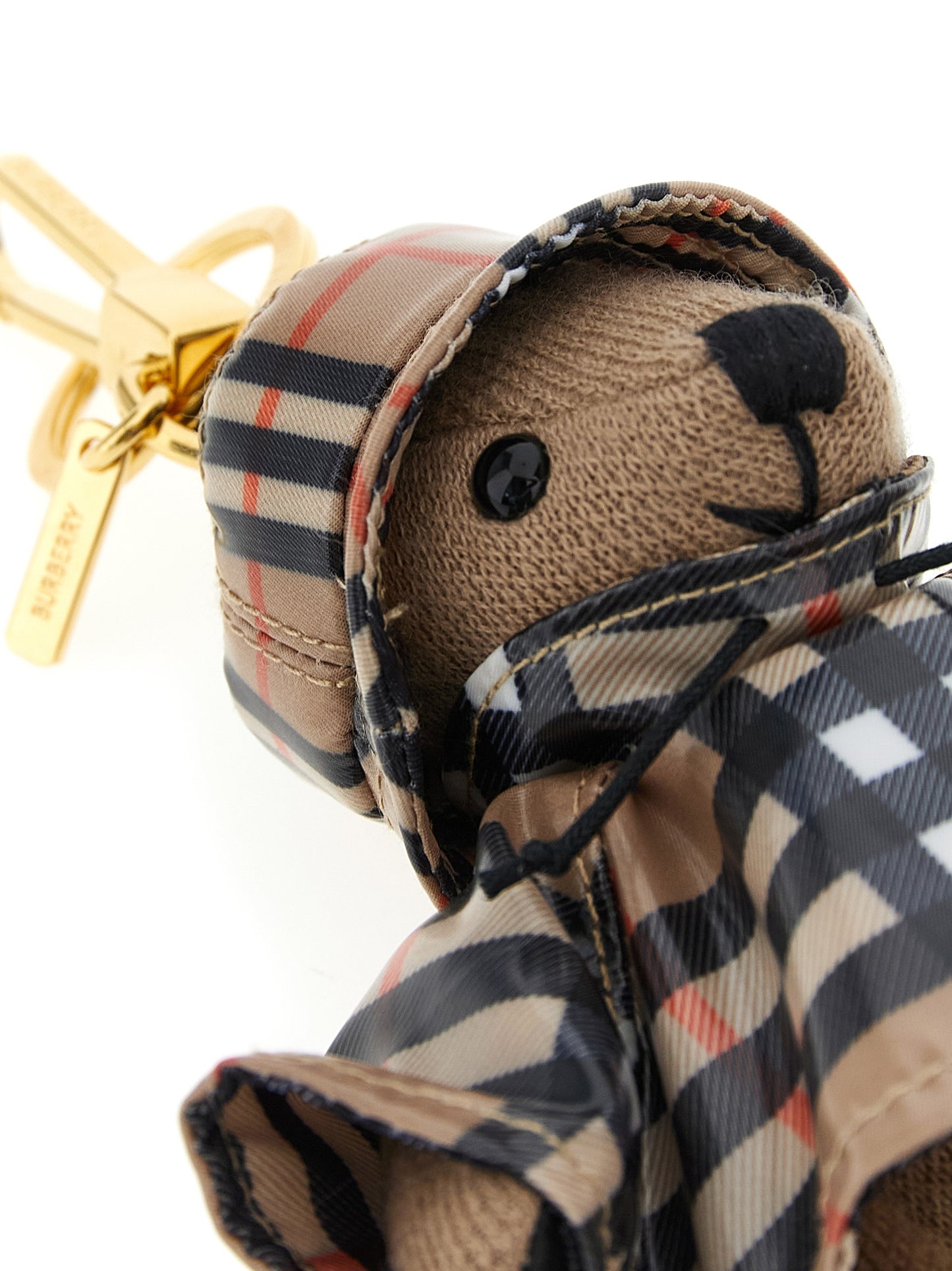 Burberry Plush Cashmere & Leather Keychain - Gold Multicolor Signature Print