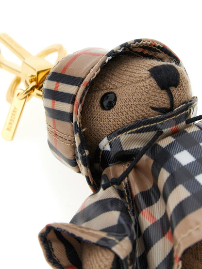 Burberry Plush Cashmere & Leather Keychain - Gold Multicolor Signature Print
