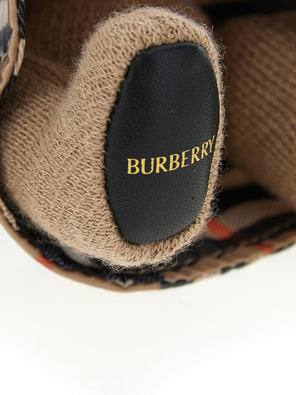Burberry Plush Cashmere & Leather Keychain - Gold Multicolor Signature Print