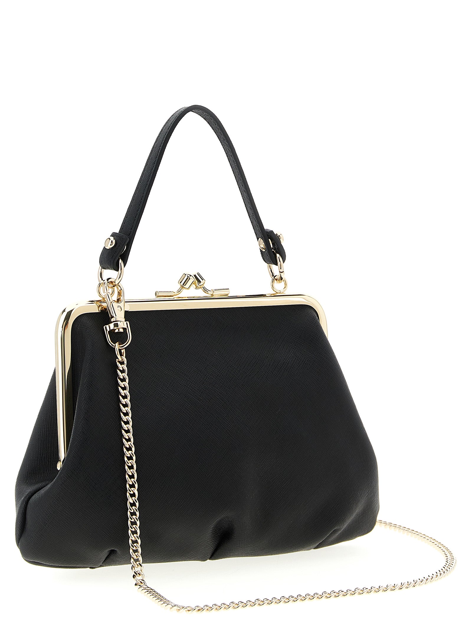 Frame Handbag by Vivienne Westwood for women in cotton & saffiano leather black features a exquisite silhouette, showcasing a secure snap and exquisite with versatile shoulder-strap, handle & detachable-strap for a exquisite finish.