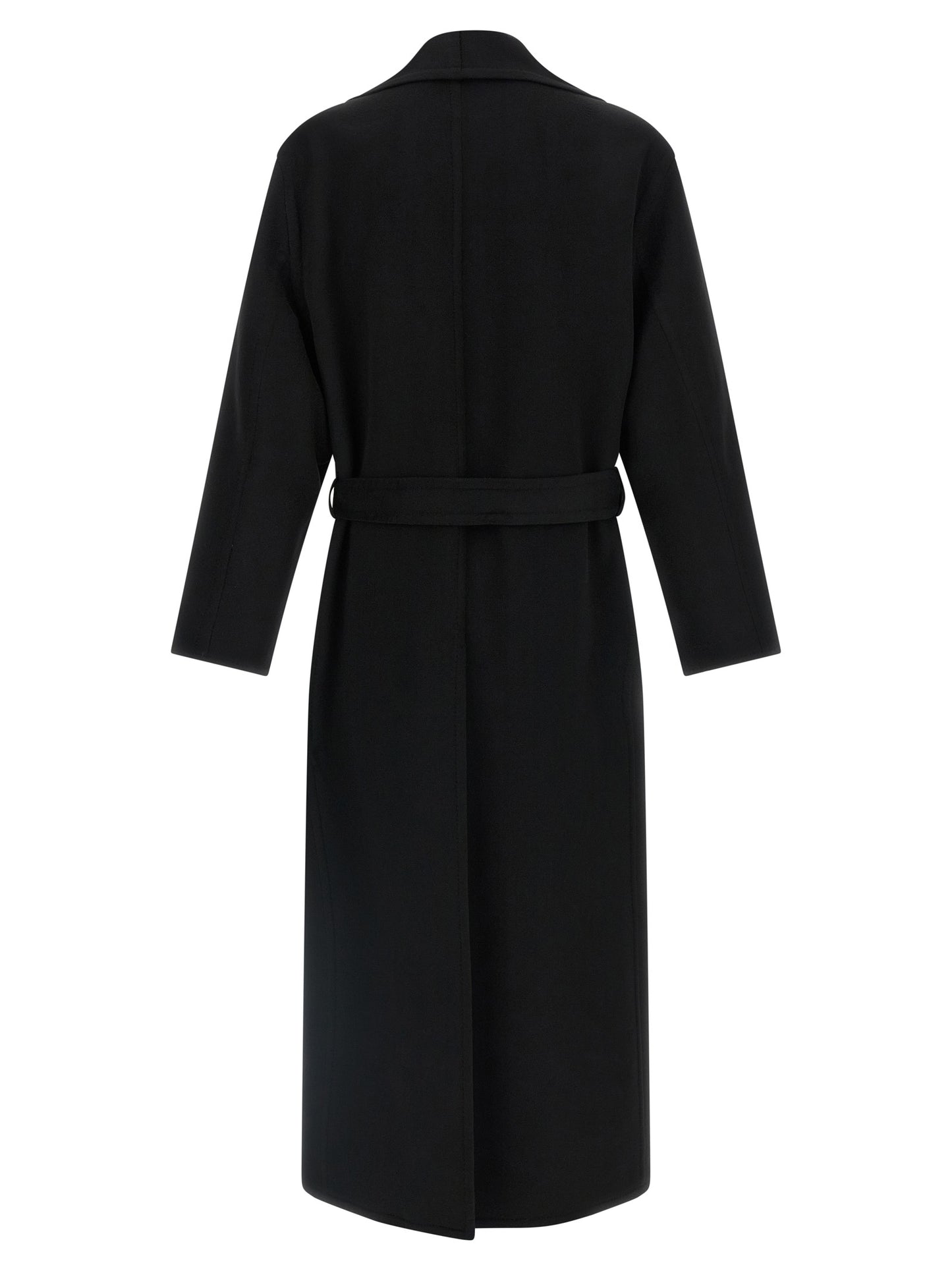 Overcoat by Tom Ford for men in cashmere virgin wool black features an satoral silhouette, showcasing a sophisticated split shawl-collar neckline and satoral pockets for a premium, timeless look.