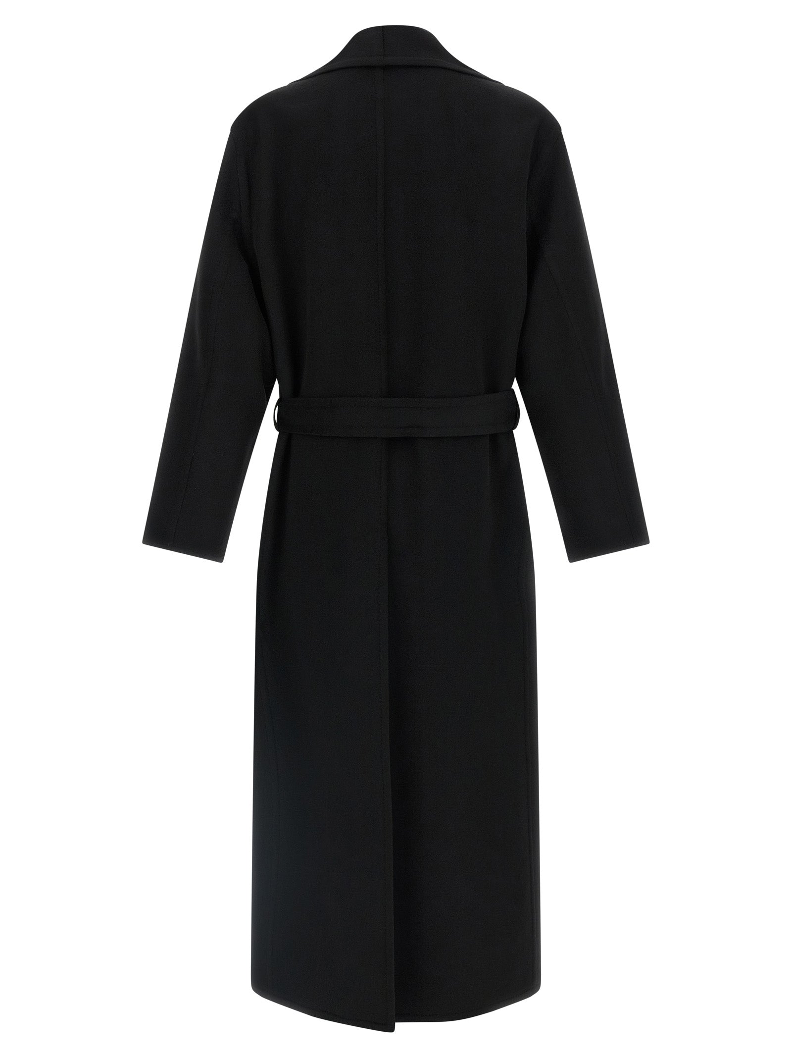 Overcoat by Tom Ford for men in cashmere virgin wool black features an satoral silhouette, showcasing a sophisticated split shawl-collar neckline and satoral pockets for a premium, timeless look.