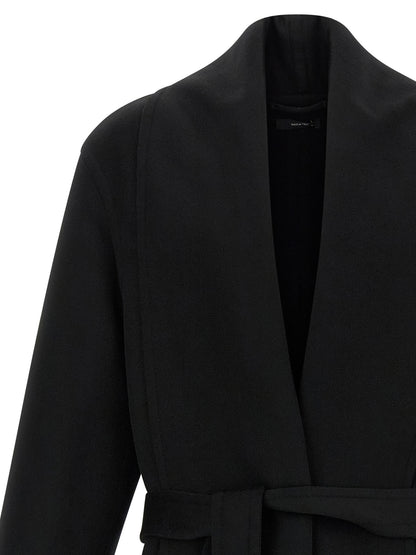 Overcoat by Tom Ford for men in cashmere virgin wool black features a cosy chic silhouette, artfully detailed with a sophisticated split shawl-collar neckline and premium pockets for a cosy chic finish.