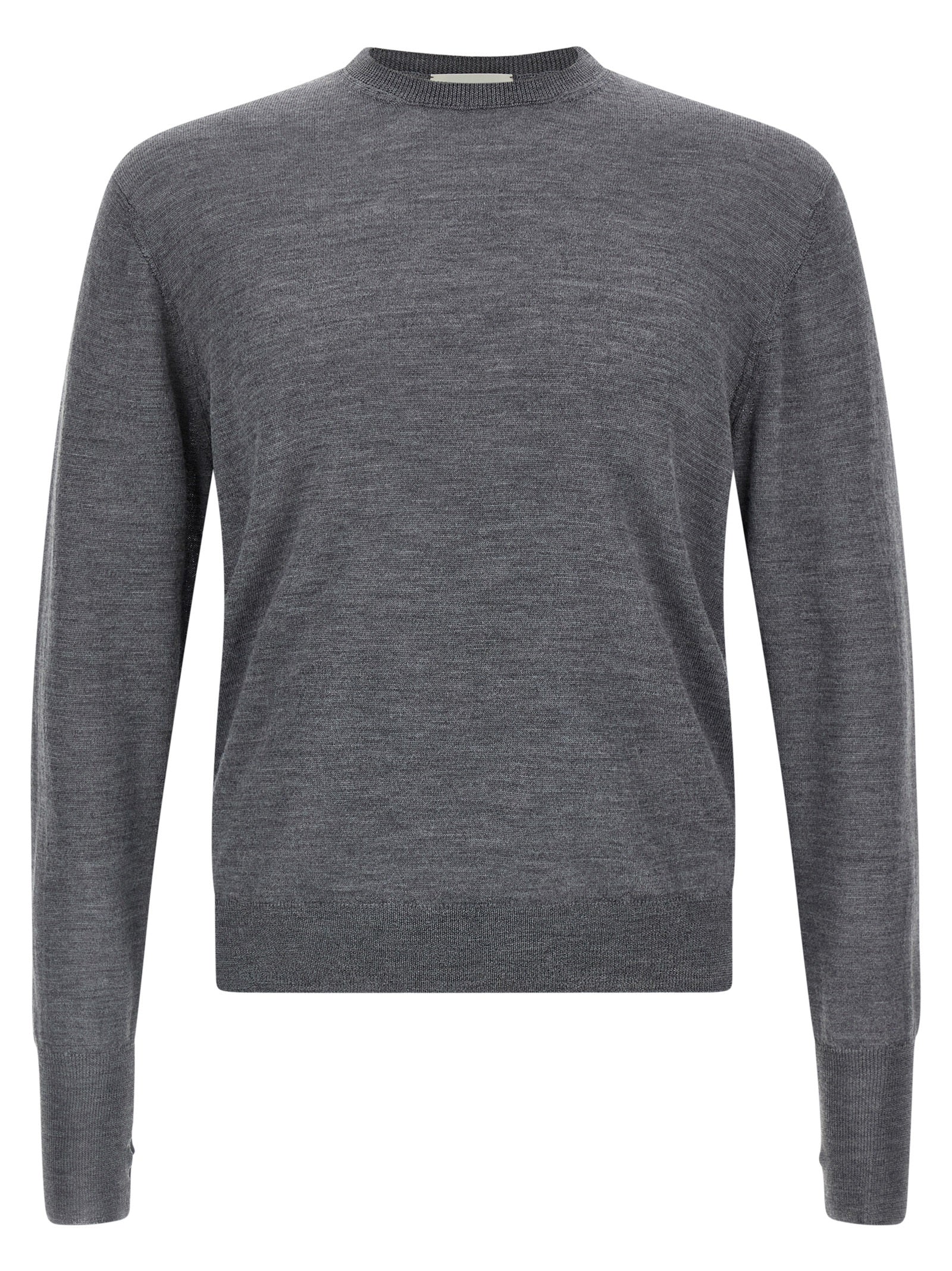 Cardigan by MA'RY'YA for men in cashmere modacrylic merino wool blend gray features a nuanced silhouette with a refined crew neckline and nuanced detailing for a sophisticated look.