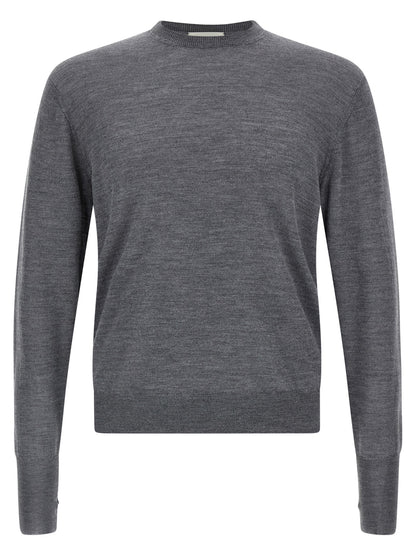 Cardigan by MA'RY'YA for men in cashmere modacrylic merino wool blend gray features a nuanced silhouette with a refined crew neckline and nuanced detailing for a sophisticated look.