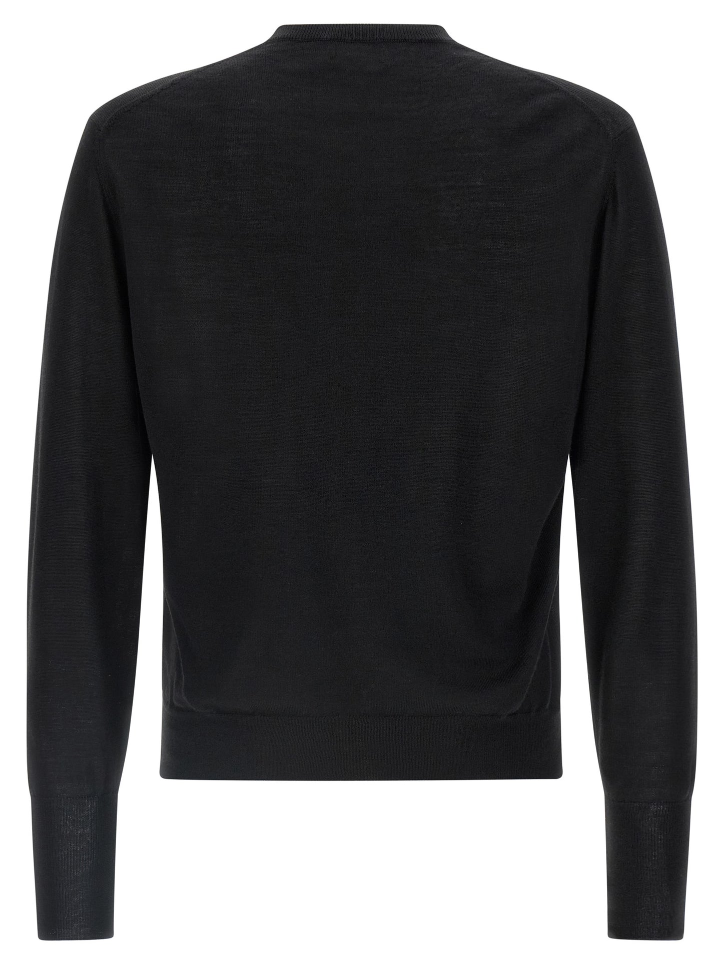 Cardigan by MA'RY'YA for men in cashmere modacrylic merino wool blend black features an crisp silhouette, showcasing a sophisticated crew neckline and detail for a truly crisp finish.