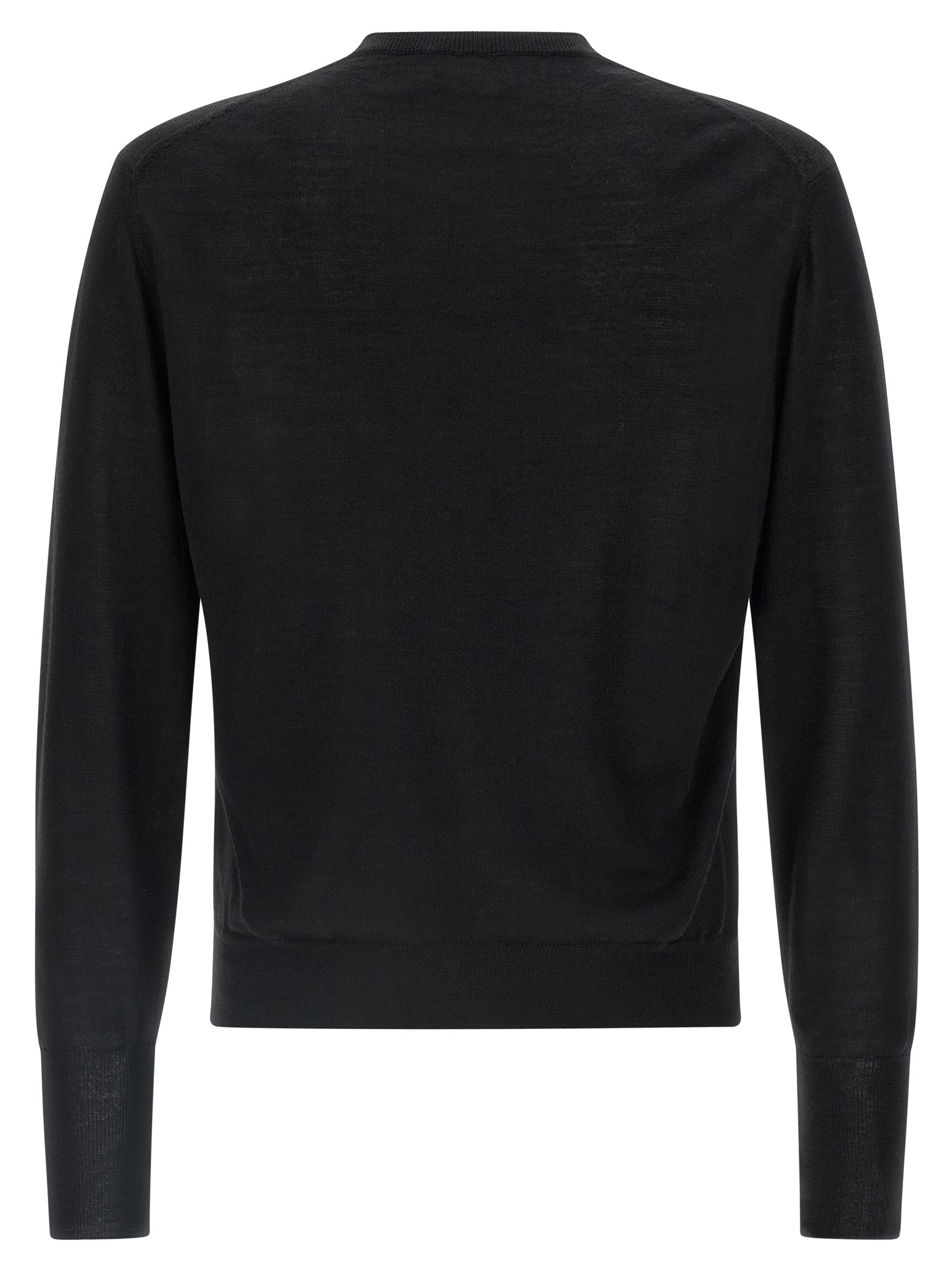 Cardigan by MA'RY'YA for men in cashmere modacrylic merino wool blend black features an crisp silhouette, showcasing a sophisticated crew neckline and detail for a truly crisp finish.