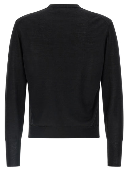 Cardigan by MA'RY'YA for men in cashmere modacrylic merino wool blend black features an crisp silhouette, showcasing a sophisticated crew neckline and detail for a truly crisp finish.