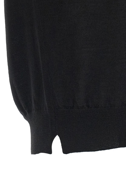 Cardigan by MA'RY'YA for men in cashmere modacrylic merino wool blend black showcases a luxurious silhouette, meticulously detailed with a sophisticated crew neckline and for a refined finish.
