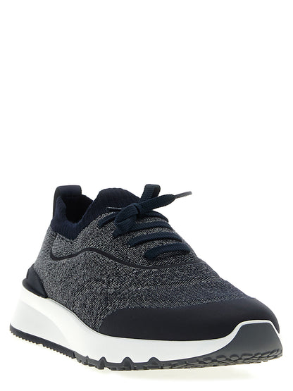 Athletic Sneakers by Brunello Cucinelli for men in tu polyamide & cotton blue features an effortless chic silhouette, showcasing the signature slip-on style of the Men's Slip On TU Polyamide & Cotton Athletic Sneakers collection with a truly effortless chic finish.