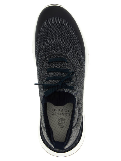 Athletic Sneakers by Brunello Cucinelli for men in tu polyamide & cotton blue features an timeless silhouette from the Men's Slip On TU Polyamide & Cotton Athletic Sneakers collection, showcasing a timeless slip-on style for a timeless look.