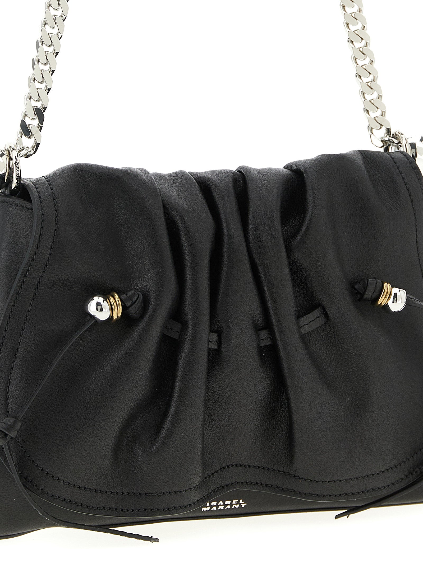Shoulder Flap Bag by Isabel Marant for women in calfskin leather black features a distinguished silhouette, showcasing a secure flap & magnetic and distinguished with versatile shoulder-strap for a distinguished finish.