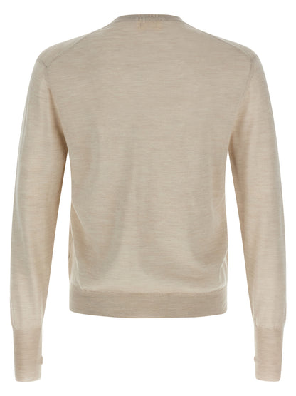 Cardigan by MA'RY'YA for men in cashmere silk virgin wool beige features an crisp silhouette, showcasing a sophisticated crew neckline and detail for a truly crisp finish.